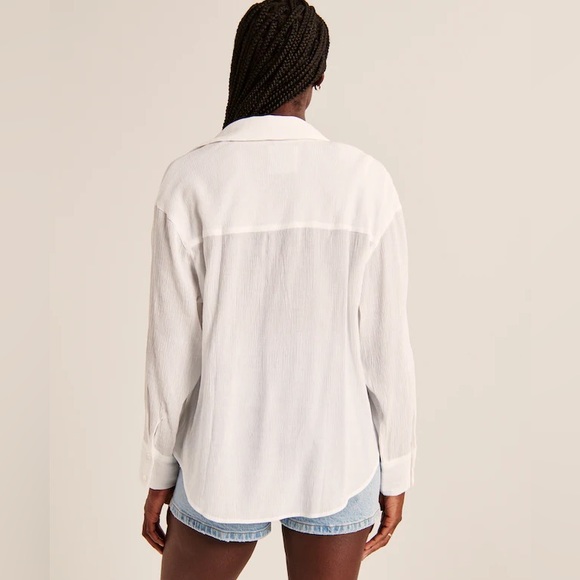 A & F Oversized Crinkle Rayon Textured Shirt - Size XS - Picture 2 of 3